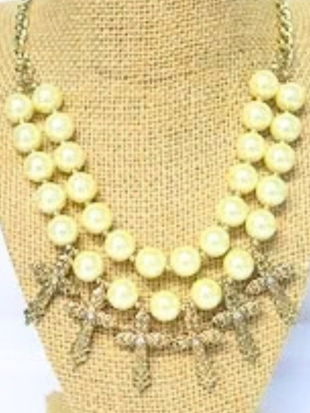 Vintage Faux Pearl Cross Charm Necklace Double Strand Gold Tone Estate Jewelry